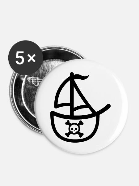 Piratenschiff - Buttons klein 25 mm (5er Pack) - Weiß