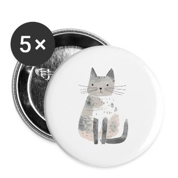 Cute Whimsical Cat Illustration - Adorable Animal - Buttons small 1''/25 mm (5-pack) - white - Front