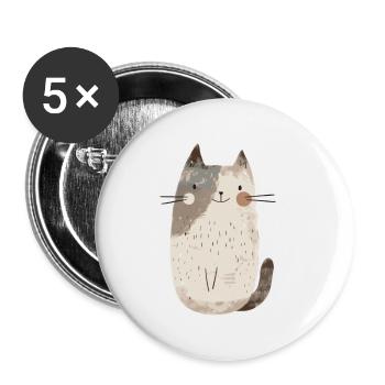 Cute Whimsical Cat Illustration - Adorable Animal - Buttons small 1''/25 mm (5-pack) - white - Front