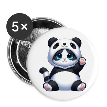 Chat en costume de panda - Lot de 5 petits badges (25 mm) - blanc - Devant