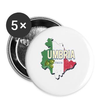Carte murale de la région de l’Ombrie en Italie Souvenir vintage - Lot de 5 petits badges (25 mm) - blanc - Devant