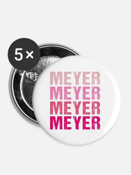 Meyer Familienname Team Retro Geschenkidee - Buttons klein 25 mm (5er Pack) - Weiß