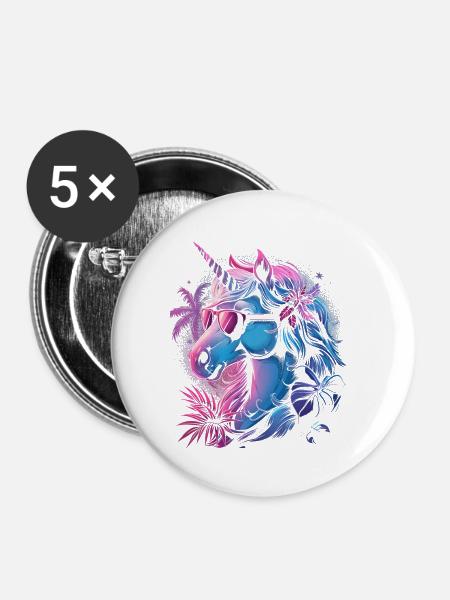 Retro Einhorn Vaporwave - Buttons klein 25 mm (5er Pack) - Weiß
