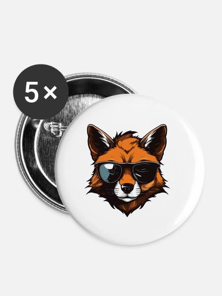 Fuchs Hipster Cool Party - Buttons klein 25 mm (5er Pack) - Weiß