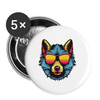 Wolf Hipster Cool Party - Buttons klein 25 mm (5er Pack) - Weiß - Vorne