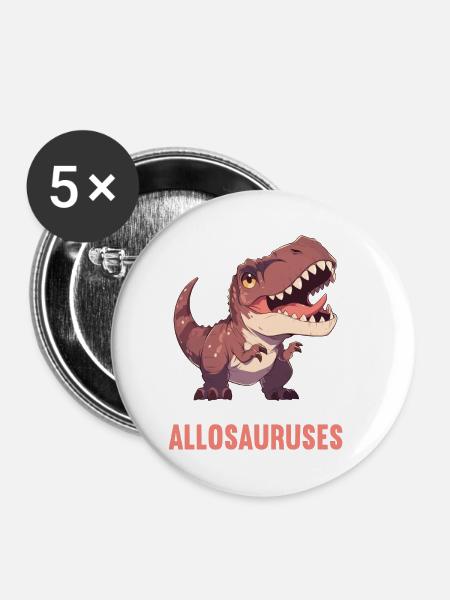 Allosaurier Allosaurus - Buttons klein 25 mm (5er Pack) - Weiß