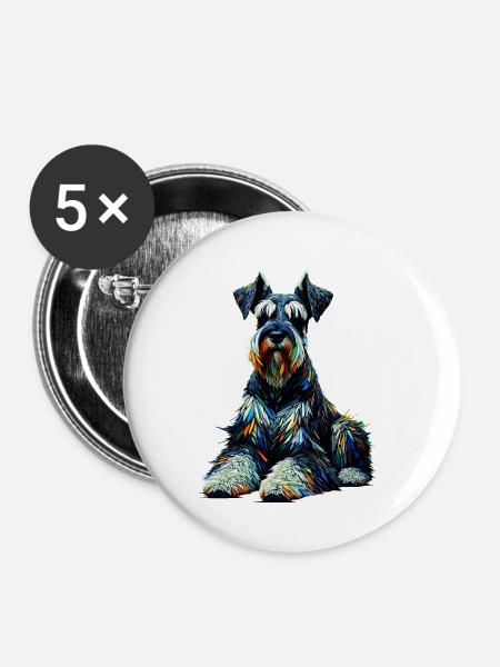 Polygon Art Riesenschnauzer Schnauzer - Buttons klein 25 mm (5er Pack) - Weiß