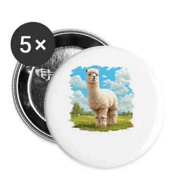 Alpaca Alpakas Alpaka - Buttons klein 25 mm (5er Pack) - Weiß - Vorne