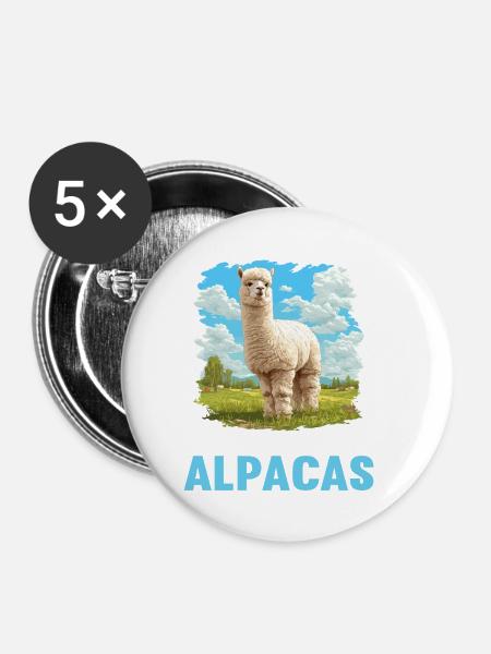 Alpaca Alpakas Alpaka - Buttons klein 25 mm (5er Pack) - Weiß