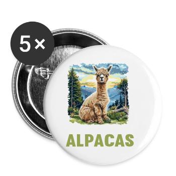 Alpaca Alpakas Alpaka - Buttons klein 25 mm (5er Pack) - Weiß - Vorne