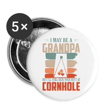 Funny Grandpa Cornhole Bean Bag Toss Player - Buttons klein 25 mm (5er Pack) - Weiß - Vorne