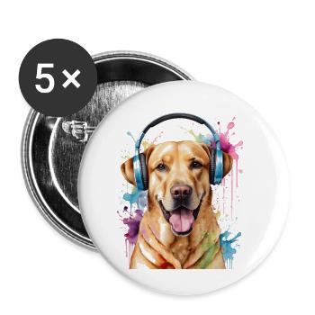 Labrador Retriever Headphones Dog Animal Print - Buttons small 1''/25 mm (5-pack) - white - Front