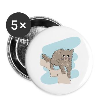 Illustrated design with wildcat - Buttons small 1''/25 mm (5-pack) - white - Front
