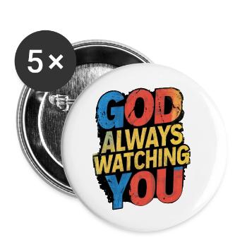 DIEU VOUS REGARDE TOUJOURS - Lot de 5 petits badges (25 mm) - blanc - Devant
