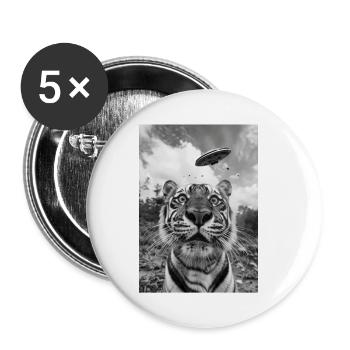 Tigre selfie OVNI - Lot de 5 petits badges (25 mm) - blanc - Devant