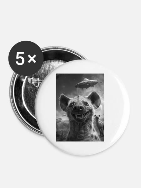 Ufo Selfie Hyäne - Buttons klein 25 mm (5er Pack) - Weiß