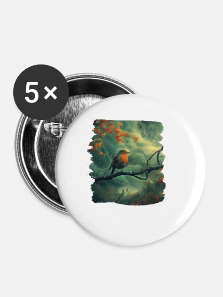 Robin Rotkehlchen - Buttons klein 25 mm (5er Pack) - Weiß