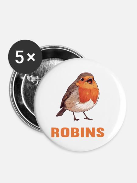 Robin Rotkehlchen - Buttons klein 25 mm (5er Pack) - Weiß