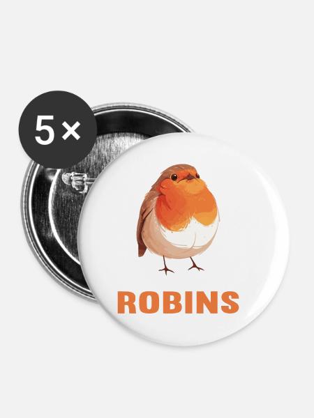 Robin Rotkehlchen - Buttons klein 25 mm (5er Pack) - Weiß