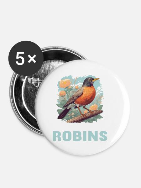 Robin Rotkehlchen - Buttons klein 25 mm (5er Pack) - Weiß