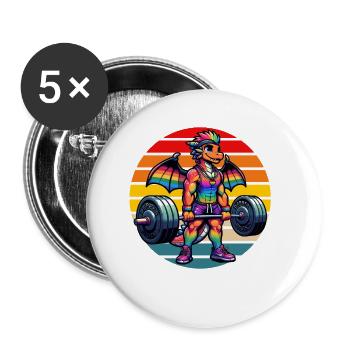 Levage puissant et musclé du dragon arc-en-ciel - Lot de 5 petits badges (25 mm) - blanc - Devant