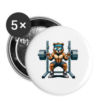 Ours fort accroupi dans le gymnase - Lot de 5 petits badges (25 mm) - blanc - Devant