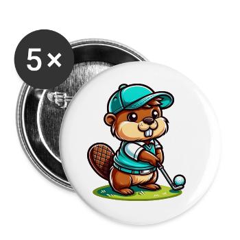 Lustiger Biber Golfer Nagetier Sport - Buttons klein 25 mm (5er Pack) - Weiß - Vorne