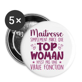 Herrin Top Frau - Herrin Geschenk - Buttons klein 25 mm (5er Pack) - Weiß - Vorne