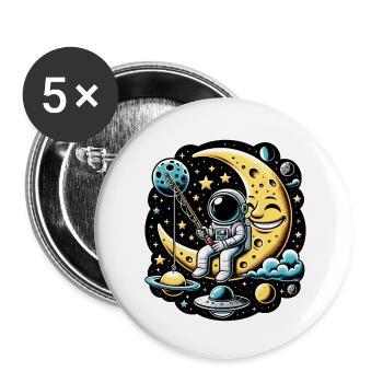 Un astronaute est assis sur le croissant de lune et pêche - Lot de 5 petits badges (25 mm) - blanc - Devant