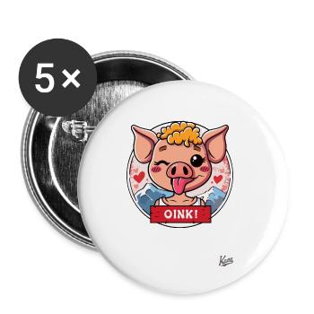 Niedliches kleines Schweinchen: OINK! - Buttons klein 25 mm (5er Pack) - Weiß - Vorne