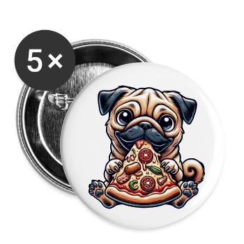 Dog Pug Pizza Cartoon Funny Humor Food - Buttons small 1''/25 mm (5-pack) - white - Front