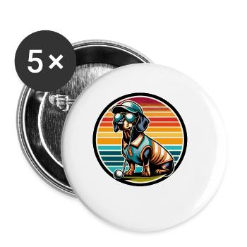 Lustiger Golfhund Dackel Golfer Golfen - Buttons klein 25 mm (5er Pack) - Weiß - Vorne
