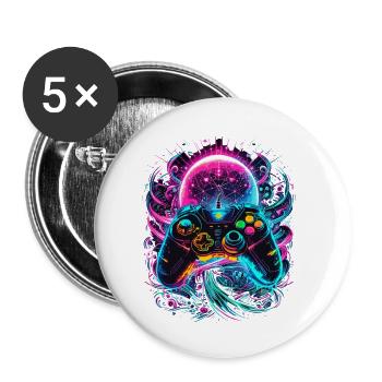Manette de jeu Cyberpunk de Synthwave - Lot de 5 petits badges (25 mm) - blanc - Devant
