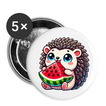 Hedgehog with Watermelon Summer Fruit Design - Buttons small 1''/25 mm (5-pack) - white - Front