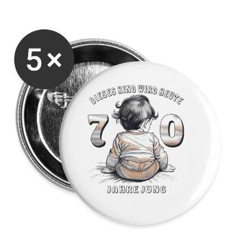 KIND 70. GEBURTSTAG - Buttons klein 25 mm (5er Pack) - Weiß - Vorne