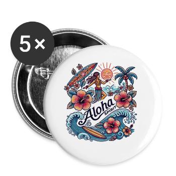 Aloha Spirit - Tropisches Hula & Surf Design - Buttons klein 25 mm (5er Pack) - Weiß - Vorne