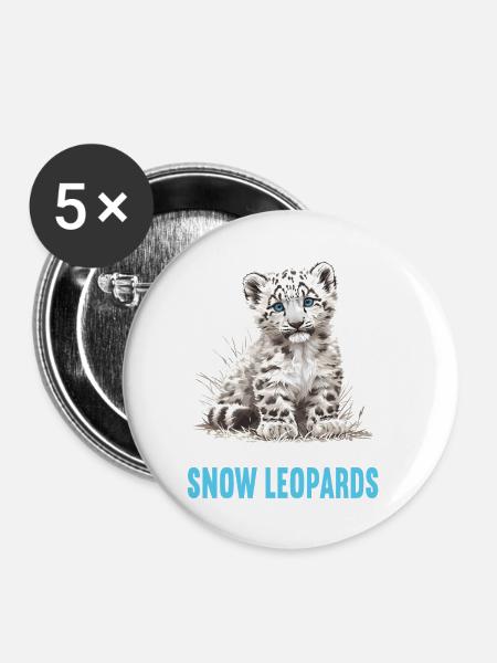 Snow Leopard Schneeleoparden Schneeleopard - Buttons klein 25 mm (5er Pack) - Weiß