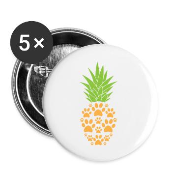 Hund Pfote Ananas Lustig Tropische Frucht Tier Wortspiel - Buttons klein 25 mm (5er Pack) - Weiß - Vorne
