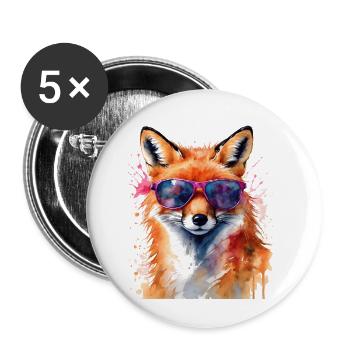 Fox Sunglasses Colorful Animal Design Print - Buttons small 1''/25 mm (5-pack) - white - Front