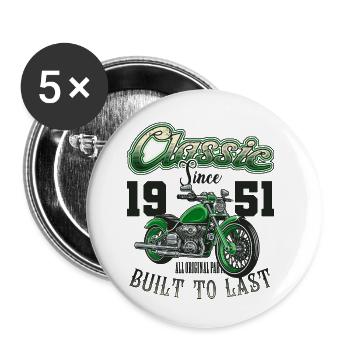 Motorrad Biker Motorrad Geburtstag Jahrgang 1951 - Buttons klein 25 mm (5er Pack) - Weiß - Vorne