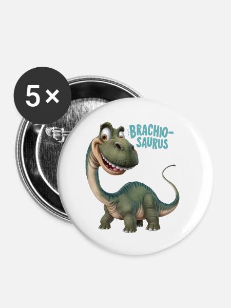 DINOSAURIER, BRACHIO SAURUS - Buttons klein 25 mm (5er Pack) - Weiß