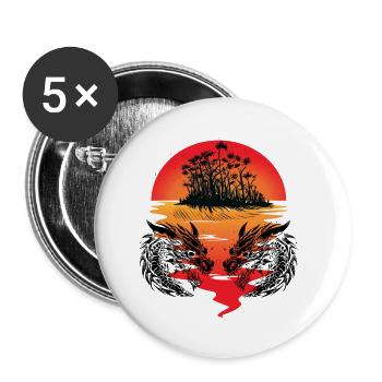 Dragon South Sea Island Fantasy Sunset Sea - Buttons small 1''/25 mm (5-pack) - white - Front