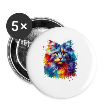Colorful Splash Art American Curl - Buttons small 1''/25 mm (5-pack) - white - Front