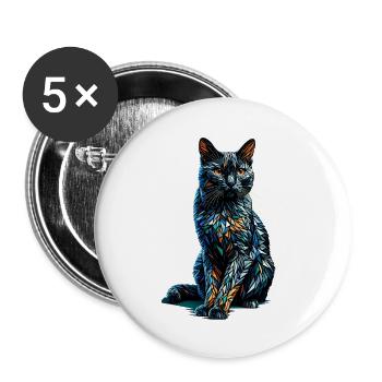 Polygone Art Bombay Chat - Lot de 5 petits badges (25 mm) - blanc - Devant