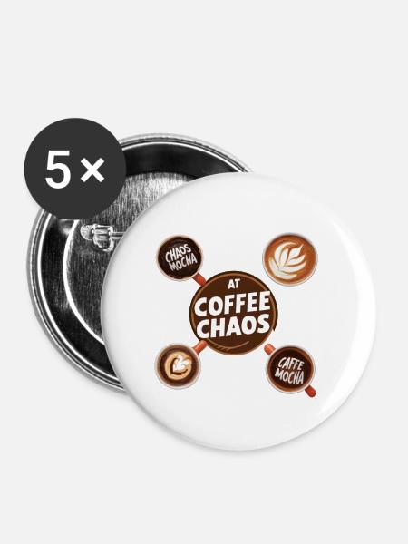 KAFFEE-CHAOS - Buttons klein 25 mm (5er Pack) - Weiß