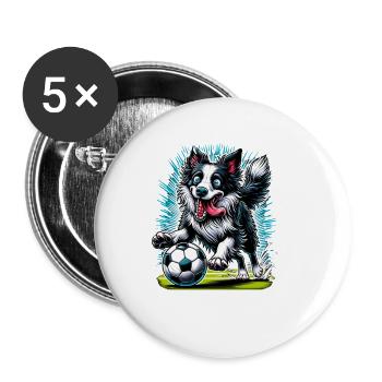 Border Collie Chien Joueur de Football Ball Champion - Lot de 5 petits badges (25 mm) - blanc - Devant