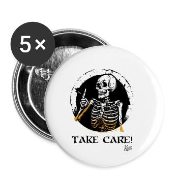 Skeleton Skull Council: Watch out! - Buttons small 1''/25 mm (5-pack) - white - Front