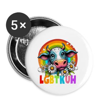 LGBTQ vache arc-en-ciel CSD fleur mode de vie drôle - Lot de 5 petits badges (25 mm) - blanc - Devant