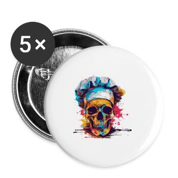 Crâne de chef - Lot de 5 petits badges (25 mm) - blanc - Devant