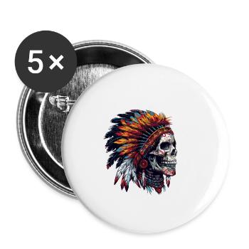 Indian Chief Skull - Buttons small 1''/25 mm (5-pack) - white - Front